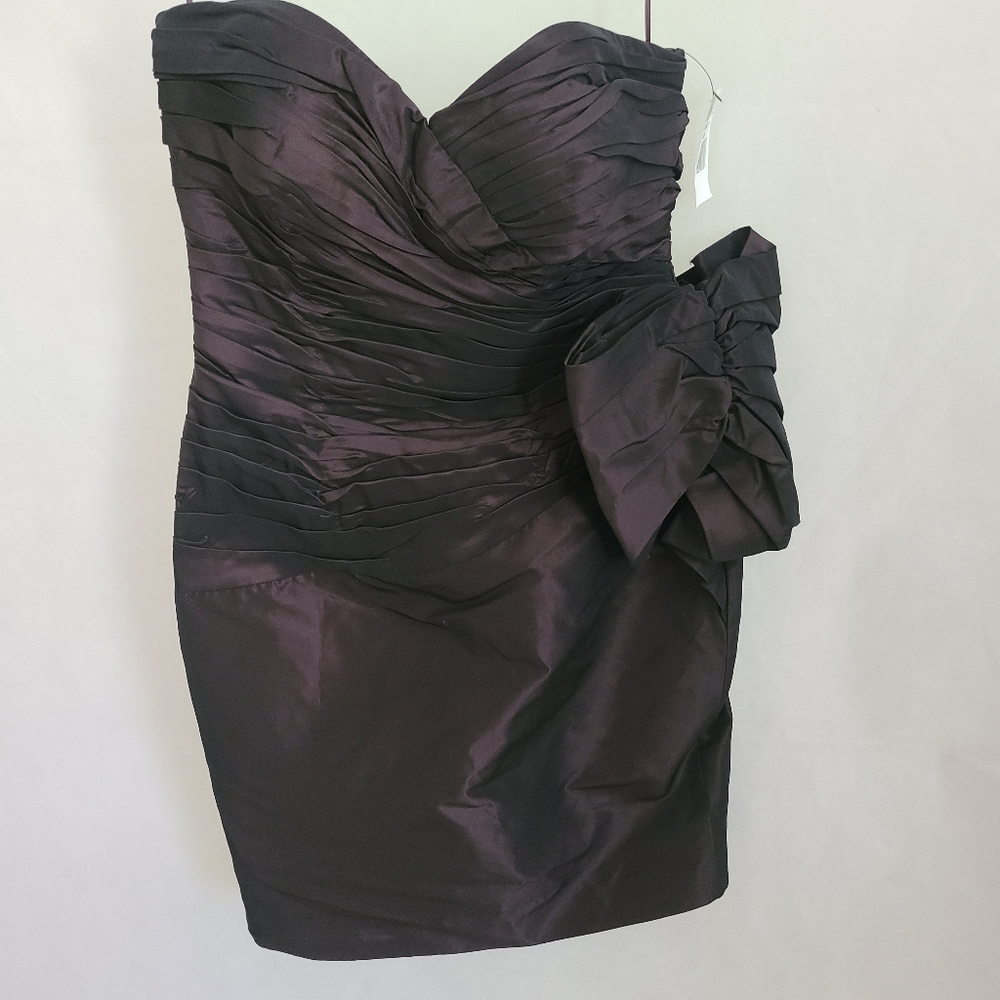 Vicky Tiel Women's Vintage Taffeta  Bow Detail Strapless Dress Sz 4 in Brown